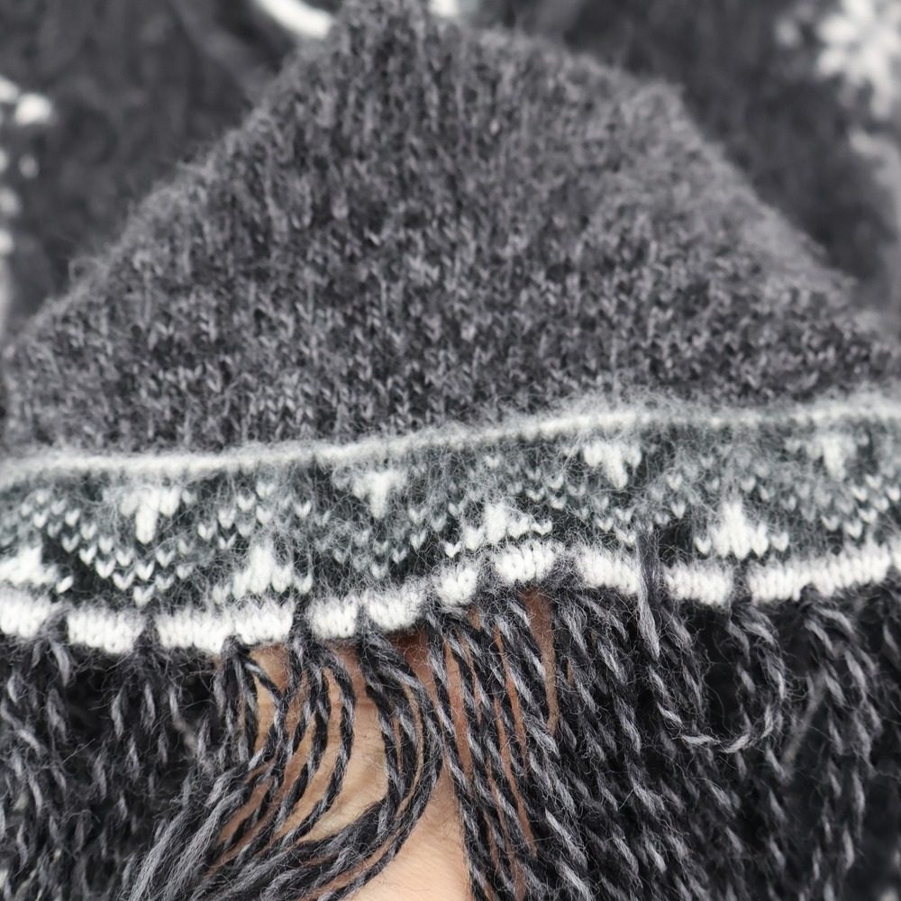 Alpaca Snowflake Hooded Sweater Womens XS Charcoal Gray Fringe Hem Apres Ski - Picture 10 of 16